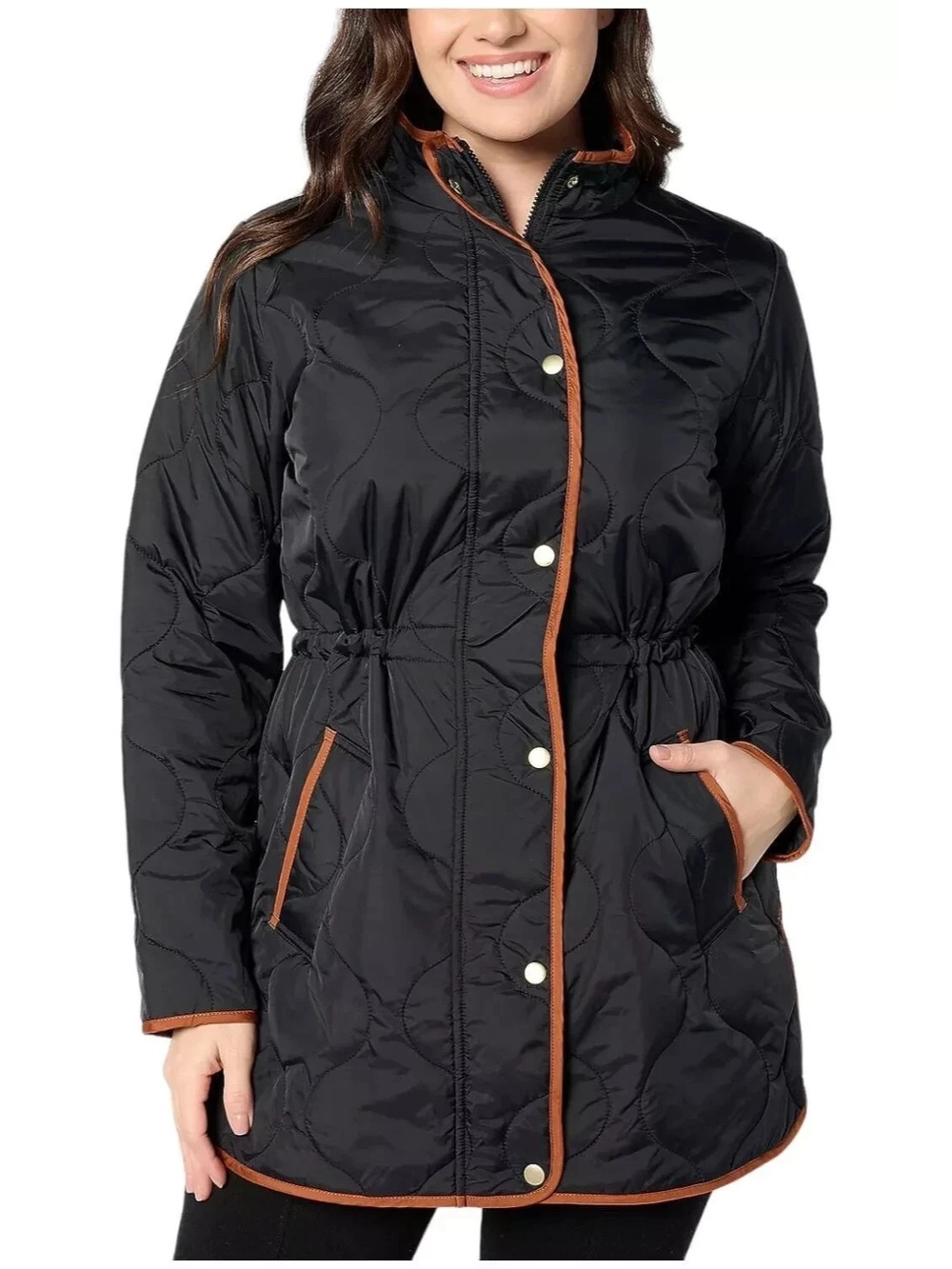 Denim & Co. Women Coat Sz 2X Heritage Quilted Jacket Anorak Waist Black A624162